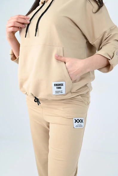 Kadın Büyük Beden Kanguru Cep Detaylı Eşofman Takımı 8026-24 - 12