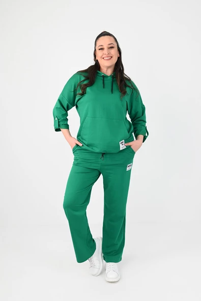 Kadın Büyük Beden Kanguru Cep Detaylı Eşofman Takımı 8026-24 - 5