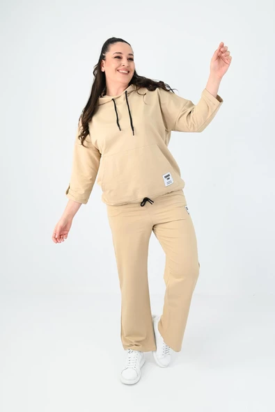 Kadın Büyük Beden Kanguru Cep Detaylı Eşofman Takımı 8026-24 - 9