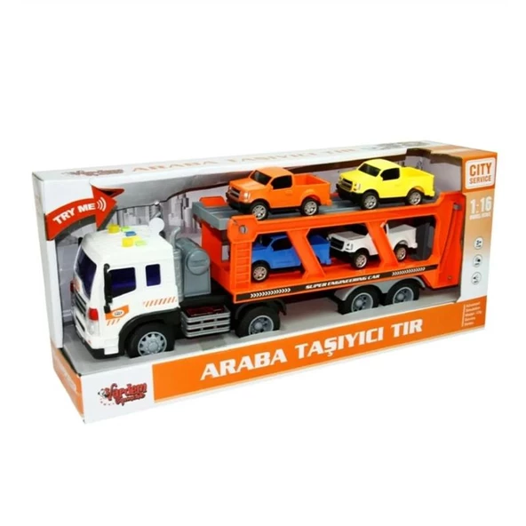 1:16 Sürtmeli Sesli Işıklı Araba Taşıyan Tır 39 Cm - 3