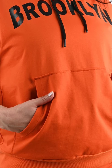 Kadın Büyük Beden Yazı Baskılı Kanguru Eşofman Takımı 8066-24 - 11