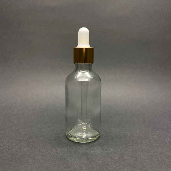 50Ml Şeffaf Cam Damlalıklı Şişe , Gold Metalik Kapak  ,  50 Cc Saydam Cam Damlalıklı Şişe x 6 Adet - Resim 2