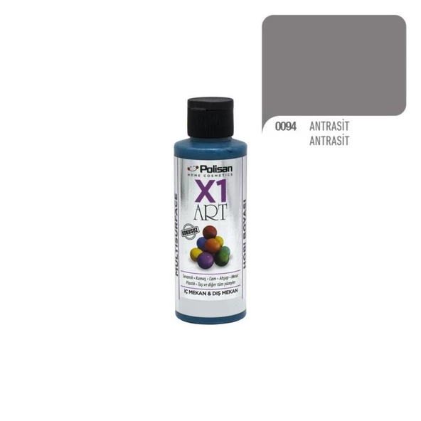 Polisan X1 Art Multisurface Akrilik Hobi Boyası 120ml-Antrasit Gri 0094