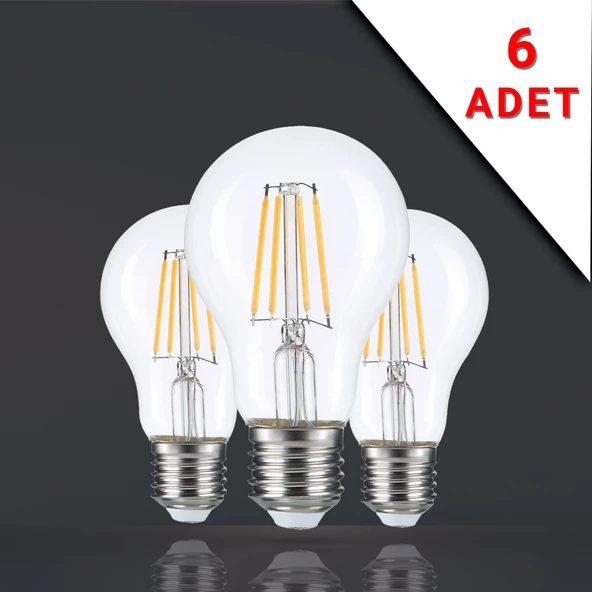 Apliqa 6 ADET LED FİLAMANLI E27 RUSTİK AMPUL 6 WATT 3000K GÜN IŞIĞI A60