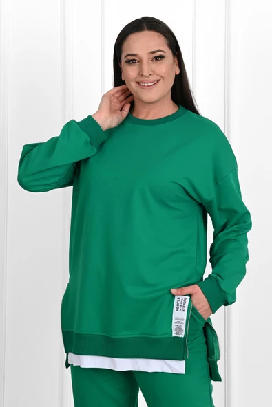 Kadın Büyük Beden Yanları Fermuar Detaylı Eşofman Takımı 3613-23 - 10