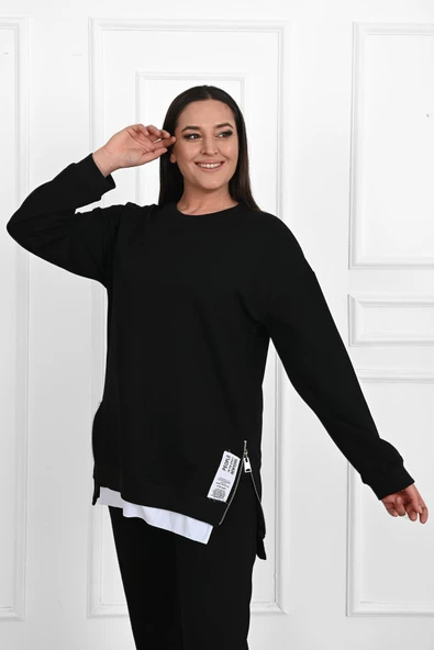 Kadın Büyük Beden Yanları Fermuar Detaylı Eşofman Takımı 3613-23 - 2