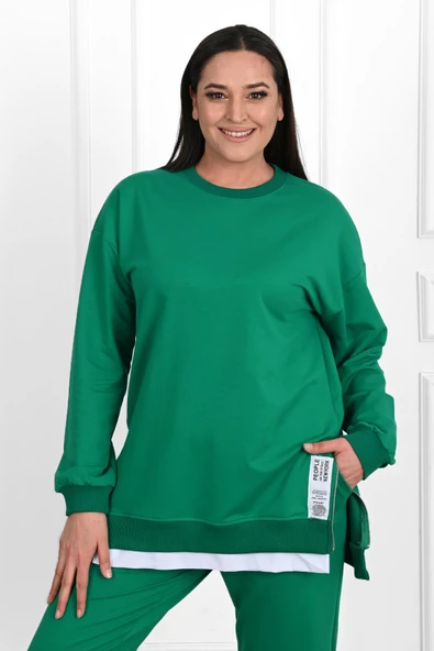 Kadın Büyük Beden Yanları Fermuar Detaylı Eşofman Takımı 3613-23 - 9