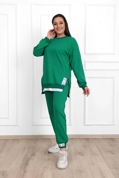 Kadın Büyük Beden Yanları Fermuar Detaylı Eşofman Takımı 3613-23 - 8