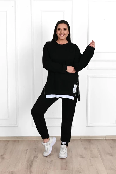 Kadın Büyük Beden Yanları Fermuar Detaylı Eşofman Takımı 3613-23 - 6