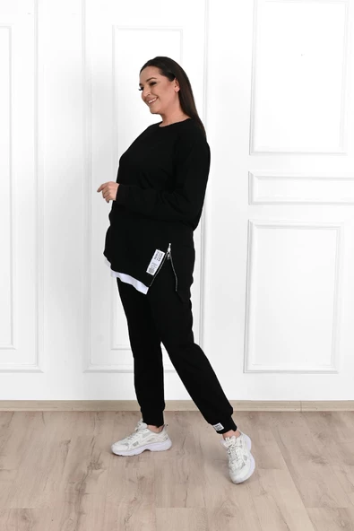 Kadın Büyük Beden Yanları Fermuar Detaylı Eşofman Takımı 3613-23 - 5