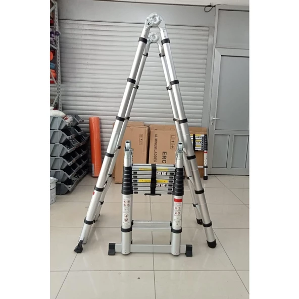 EBAX (2.2+2.2) 4.4 METRE 7+7 BASAMAK 14 BASAMAK ÇİFT YÖNLÜ ALÜMİNYUM TELESKOPİK MERDİVEN - 3