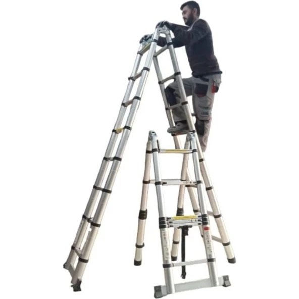 EBAX (2.2+2.2) 4.4 METRE 7+7 BASAMAK 14 BASAMAK ÇİFT YÖNLÜ ALÜMİNYUM TELESKOPİK MERDİVEN - 2