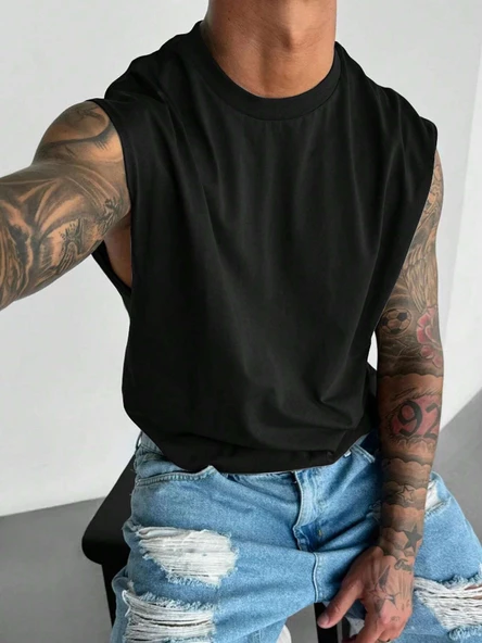 Erkek Bisiklet Yaka Etek Ve Kol Bitimi Dökümlü Süprem T-Shirt - 9