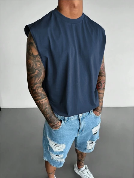 Erkek Bisiklet Yaka Etek Ve Kol Bitimi Dökümlü Süprem T-Shirt - 11