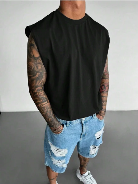 Erkek Bisiklet Yaka Etek Ve Kol Bitimi Dökümlü Süprem T-Shirt - 7