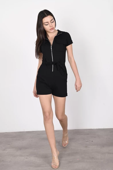 Kemerli Fermuarlı Kısa Kollu Şortlu Tulum 9034 - 4