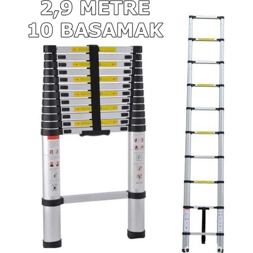 EBAX 2,9 MT 10 BASAMAKLI UZAYAN ALÜMİNYUM TELESKOPİK MERDİVEN - Resim 2