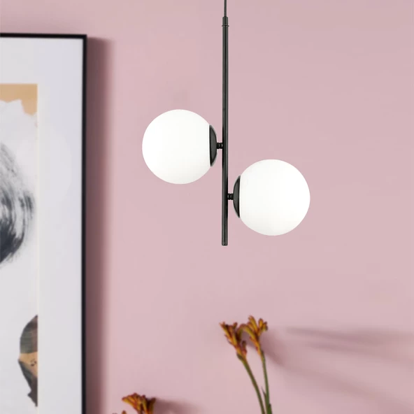 Apliqa Malibu 2 Li Siyah Beyaz Camlı Modern Genç Odası Mutfak Yatak Odası Retro Salon Avize - 2