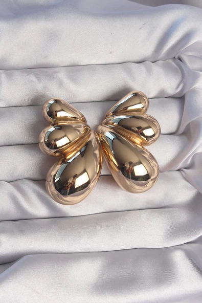 Pirinç Gold Renk İri Bombeli Kelebek Küpe - TJ-BKP9111 ürün görseli