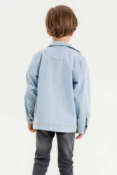 Fermuarlı Çift Cepli Tek Göğüs Cepli Erkek Çocuk Kot Ceket - 11
