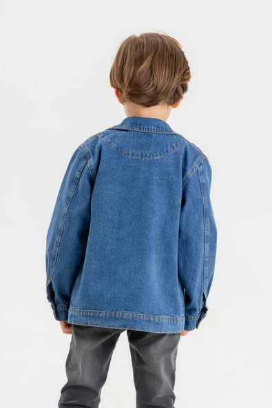 Fermuarlı Çift Cepli Tek Göğüs Cepli Erkek Çocuk Kot Ceket - 8