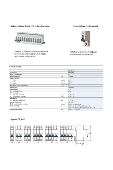 Siemens Siemens 5SL6332-7YA 3 Fazlı 32 Amper C Tipi (Yavaş Karakterli) 6kA Otomatik Sigorta - 7