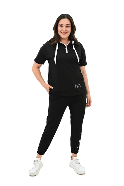 Kadın Kapüşonlu Büyük Beden Eşofman Takımı 3759-23 - 2