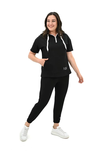 Kadın Kapüşonlu Büyük Beden Eşofman Takımı 3759-23 - 4