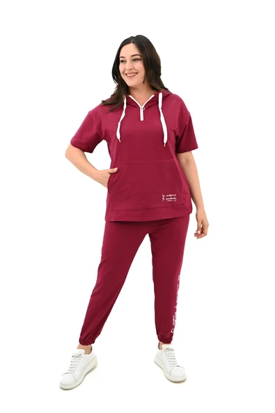 Kadın Kapüşonlu Büyük Beden Eşofman Takımı 3759-23 - 8