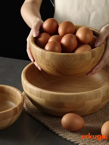 Bambu 3 lü Salata Kasesi, Sunum Kasesi, Dekoratif Kase, İskandinav Kase - 3