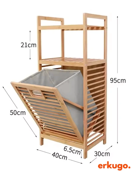 Bambu 2 Raflı Kirli Sepeti,  Çok Amaçlı Banyo Düzenleyici, Çamaşır Sepeti Organizer, Raf - 10