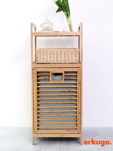 Bambu 2 Raflı Kirli Sepeti,  Çok Amaçlı Banyo Düzenleyici, Çamaşır Sepeti Organizer, Raf - 7