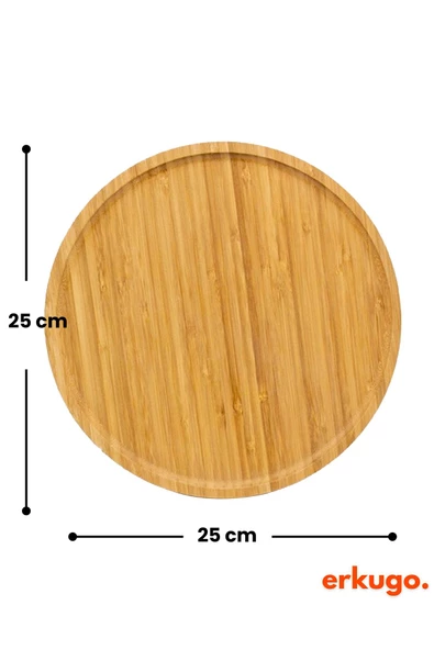 6 Adet Bambu (BÜYÜK BOY) Yuvarlak Servis Tabağı, Sunum Seti (25x25 cm) - 5
