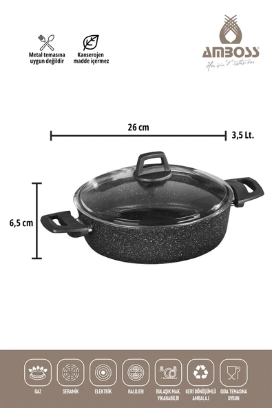 ASTEN - 7 Parça Orion (Siyah) + 26 cm Krep Tava + 18 cm Kuvars Sahan - Resim 6