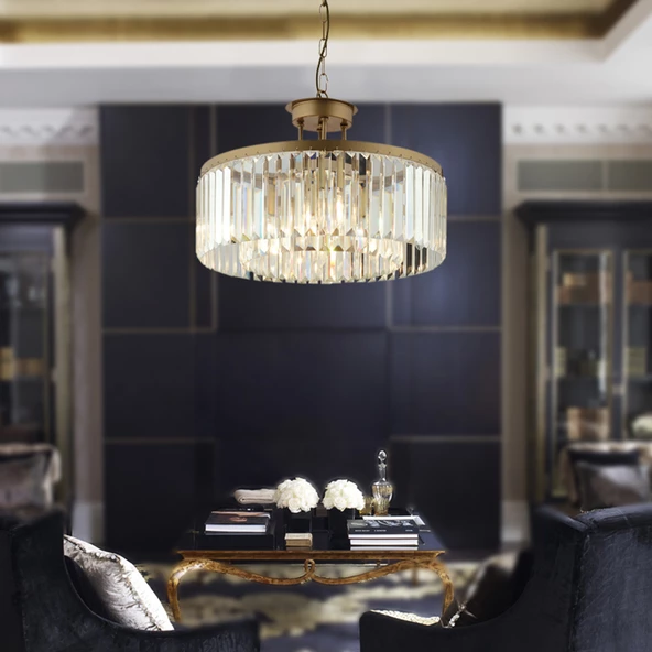 Apliqa Kanvas 45'Lik Eskitme Kristalli Taşlı Modern Tasarım Kristal Salon Avize - Resim 2