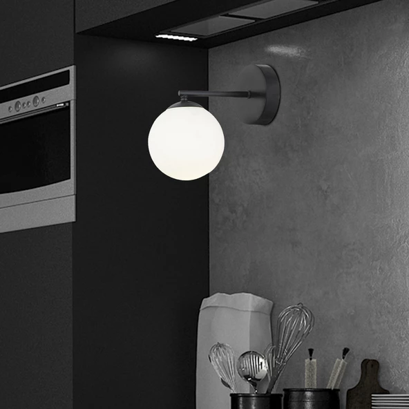 Apliqa Elvin Siyah Duvar Lambası Yatak Odası-Yatak Başı-Banyo İçin Modern Retro Aplik - 2