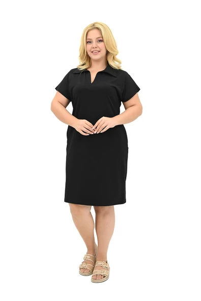 Kadın Büyük Beden Gömlek Yaka Elbise 5263-25 - 4