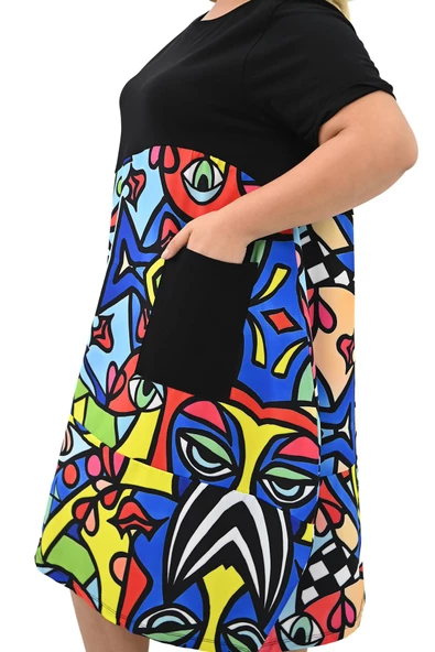 Kadın Büyük Beden Dijital Baskı Detaylı Elbise 5259-25 - 6