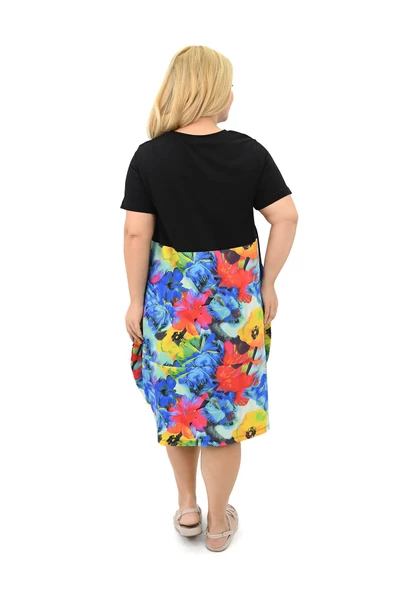 Kadın Büyük Beden Dijital Baskı Detaylı Elbise 5258-25 - 5