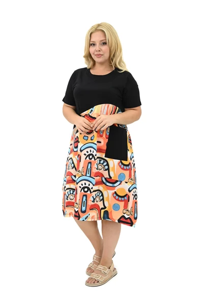 Kadın Büyük Beden Dijital Baskı Detaylı Elbise 5257-25 - 4