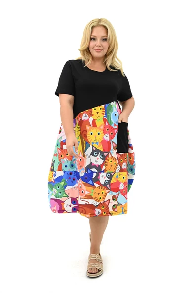 Kadın Büyük Beden Dijital Baskı Detaylı Elbise 5256-25 - 4