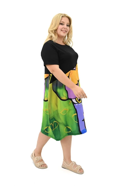 Kadın Büyük Beden Dijital Baskı Detaylı Elbise 5255-25 - 4