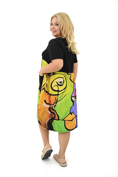 Kadın Büyük Beden Dijital Baskı Detaylı Elbise 5255-25 - 5