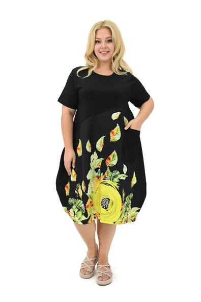Kadın Büyük Beden Dijital Baskı Detaylı Elbise 5254-25 - 2