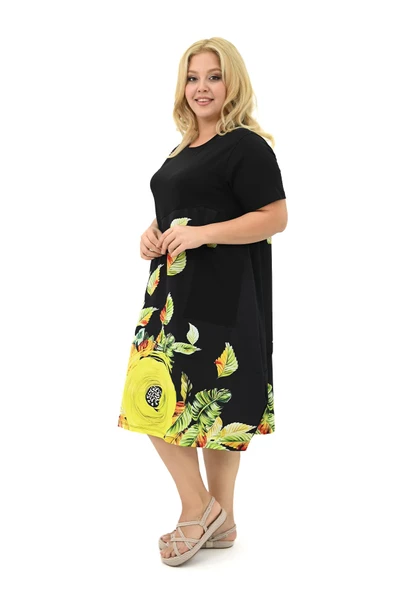 Kadın Büyük Beden Dijital Baskı Detaylı Elbise 5254-25 - 3