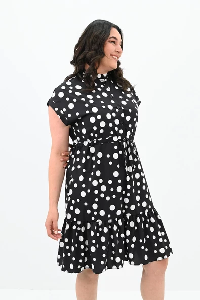 Kadın Büyük Beden Puantiye Detaylı Elbise 5226-25 - 9