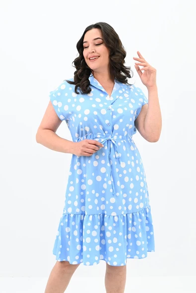 Kadın Büyük Beden Puantiye Detaylı Elbise 5226-25 - 3