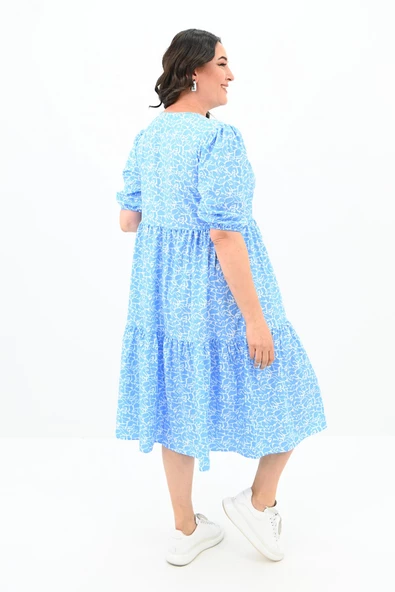 Kadın Büyük Beden Çiçek Desenli Elbise 5230-25 - 10