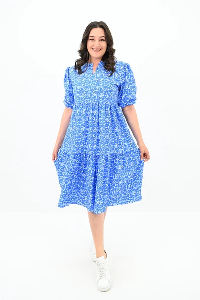 Kadın Büyük Beden Çiçek Desenli Elbise 5230-25 - 12