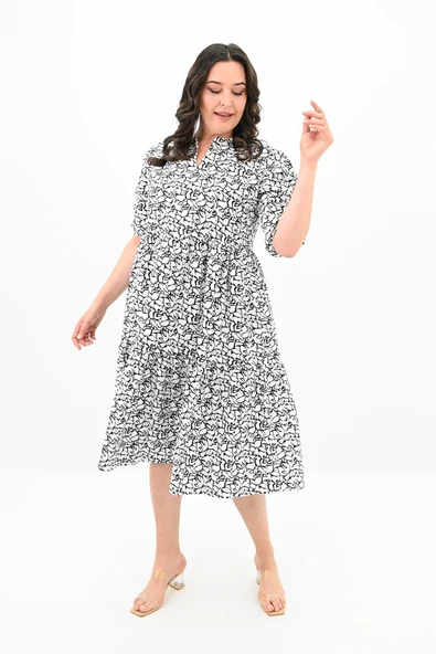 Kadın Büyük Beden Çiçek Desenli Elbise 5230-25 - 3